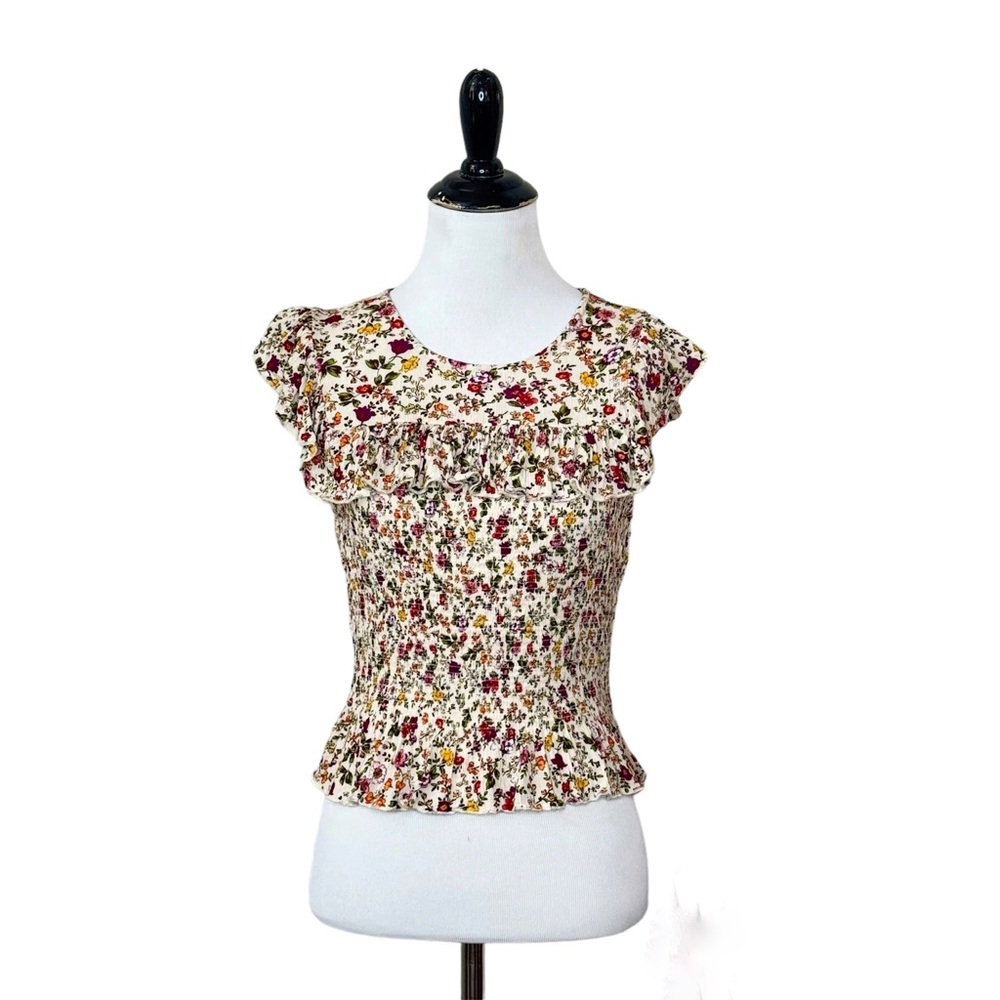 Patrons of Peace Smocked Crop Floral Blouse Size Medium